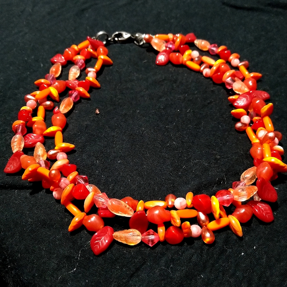 Stikkelorum German Handmade Red Orange Glass Necklace